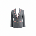 Gray blazer with pink trim on a white background