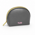 Gray cosmetic bag with yellow zipper and 'TLOD' branding on a white background