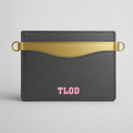 Gray cardholder with gold accent and 'TLOD' branding on a gray background